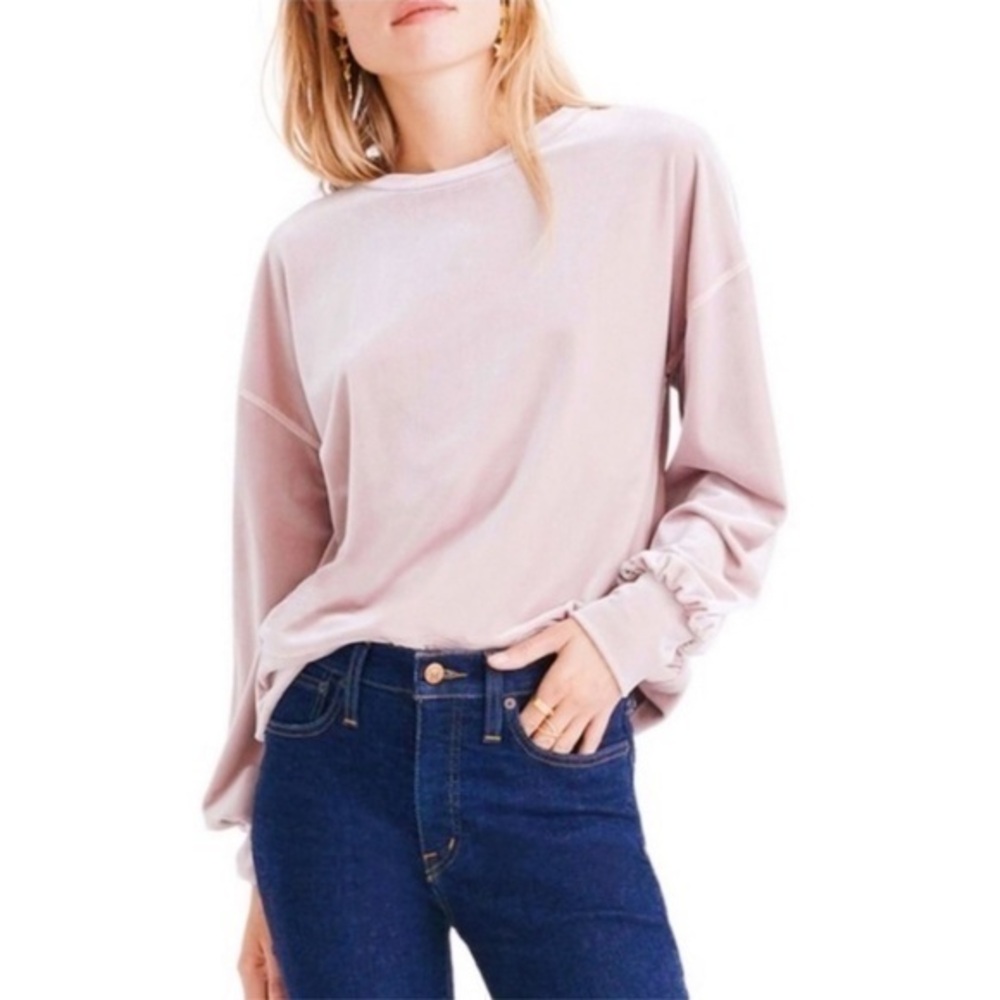 Madewell velvet velour crewneck sweatshirt baloon-sleeve Wisteria Dove small
